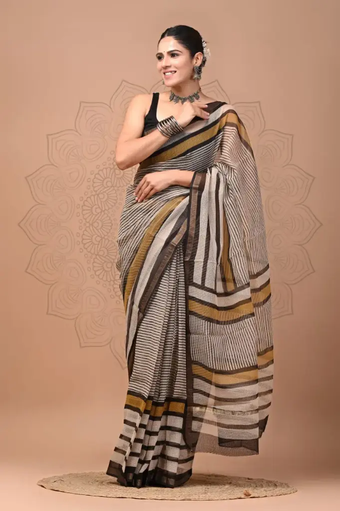 Premium Handcrafted Kota Doriya Saree – Hand Block Printed (Dabu, Bagru, Jahota) with Blouse Piece