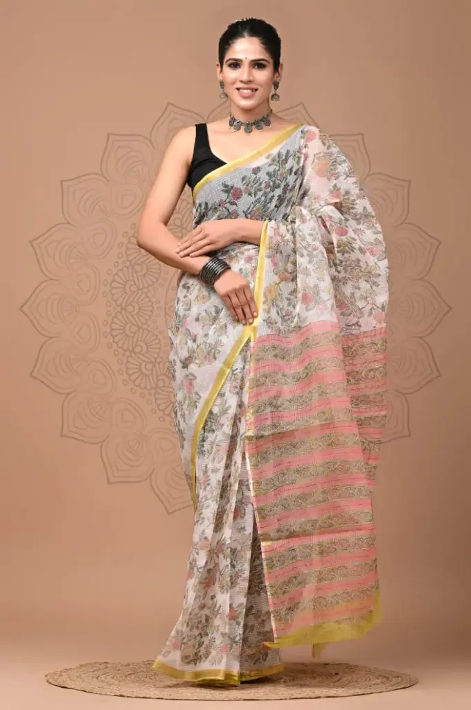 Premium Handcrafted Kota Doriya Saree – Hand Block Printed (Dabu, Bagru, Jahota) with Blouse Piece