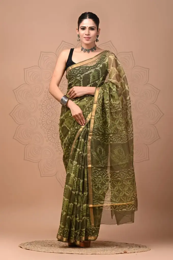 Premium Handcrafted Kota Doriya Saree – Hand Block Printed (Dabu, Bagru, Jahota) with Blouse Piece
