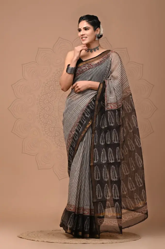 Premium Handcrafted Kota Doriya Saree – Hand Block Printed (Dabu, Bagru, Jahota) with Blouse Piece