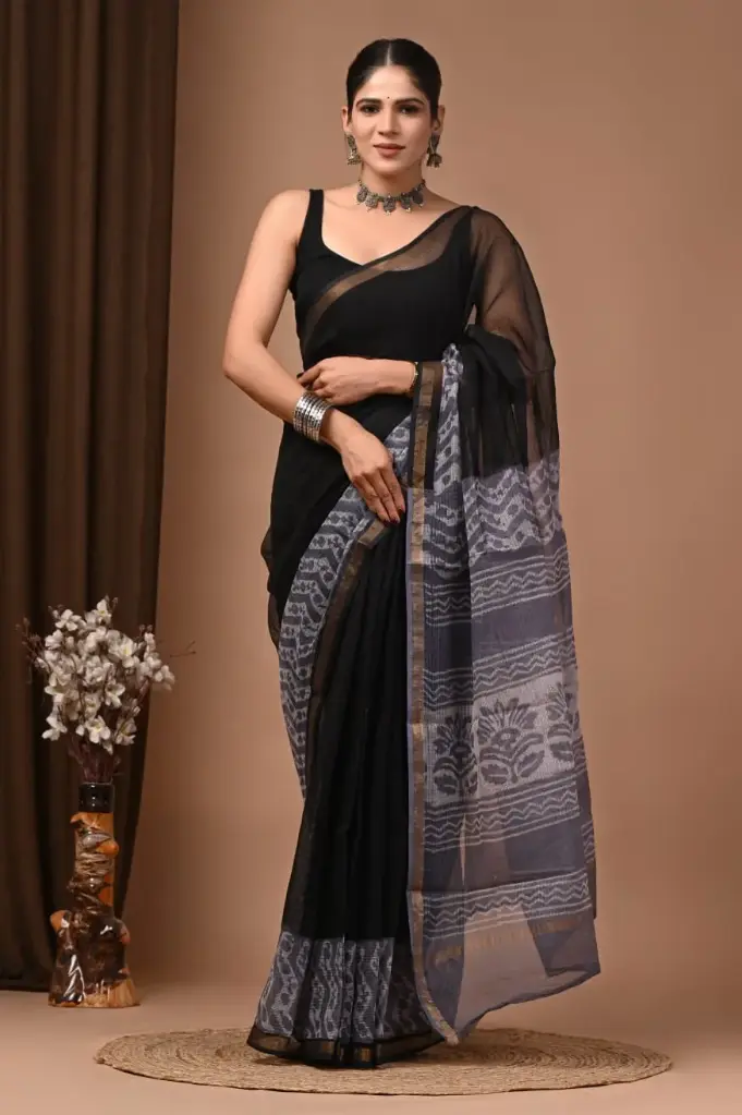 Premium Handcrafted Kota Doriya Saree – Hand Block Printed (Dabu, Bagru, Jahota) with Blouse Piece