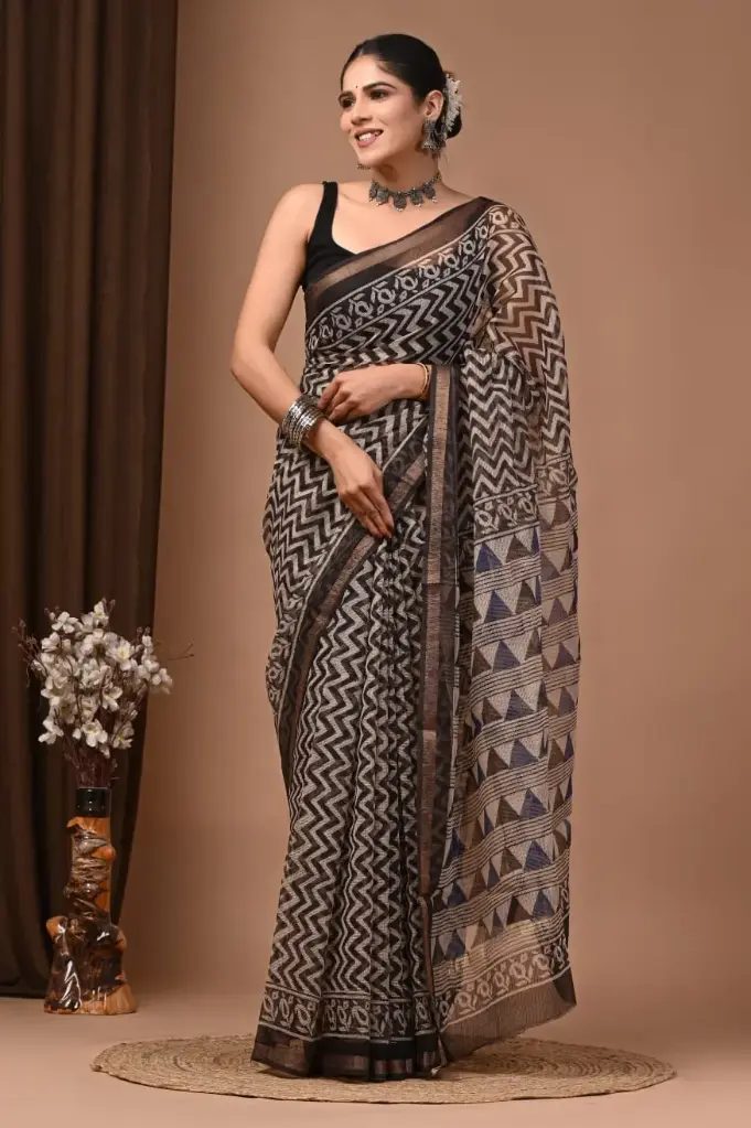 Premium Handcrafted Kota Doriya Saree – Hand Block Printed (Dabu, Bagru, Jahota) with Blouse Piece