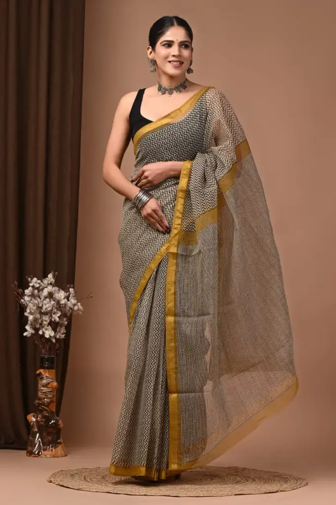 Premium Handcrafted Kota Doriya Saree – Hand Block Printed (Dabu, Bagru, Jahota) with Blouse Piece
