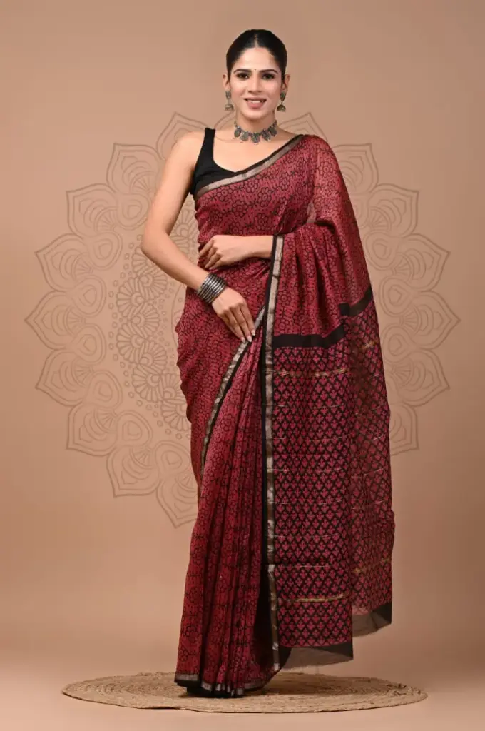 Chanderi Silk Saree – Hand Block Printed with Natural Dyes | Traditional Art Collection