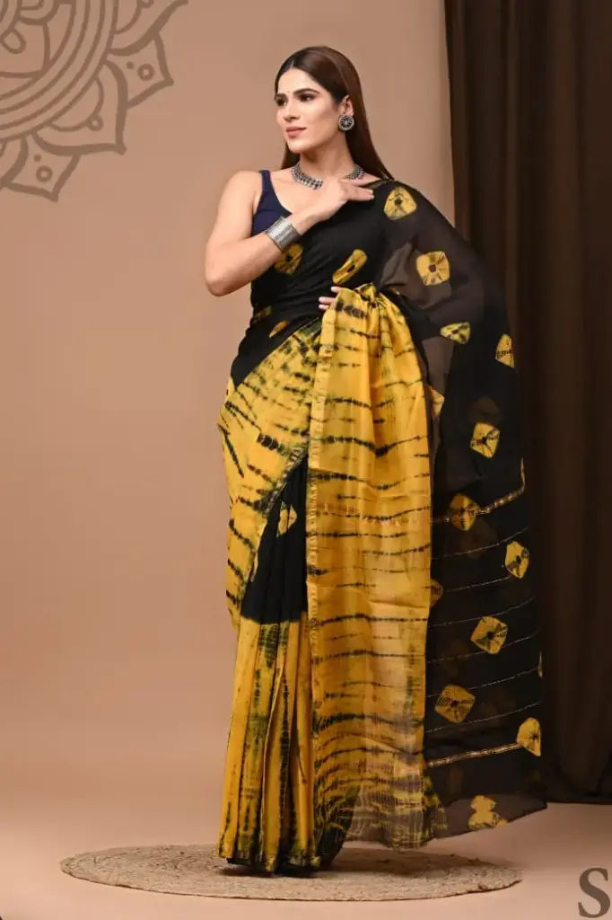 Chanderi Silk Saree – Hand Block Printed with Natural Dyes | Traditional Art Collection