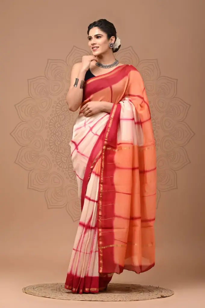 Chanderi Silk Saree – Hand Block Printed with Natural Dyes | Traditional Art Collection