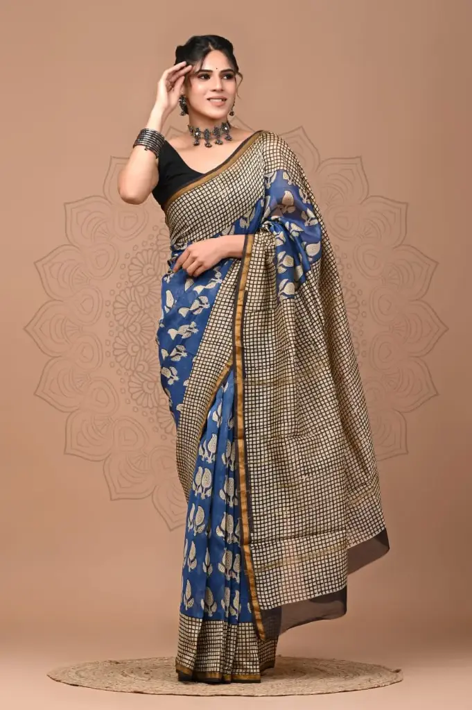 Chanderi Silk Saree – Hand Block Printed with Natural Dyes | Traditional Art Collection