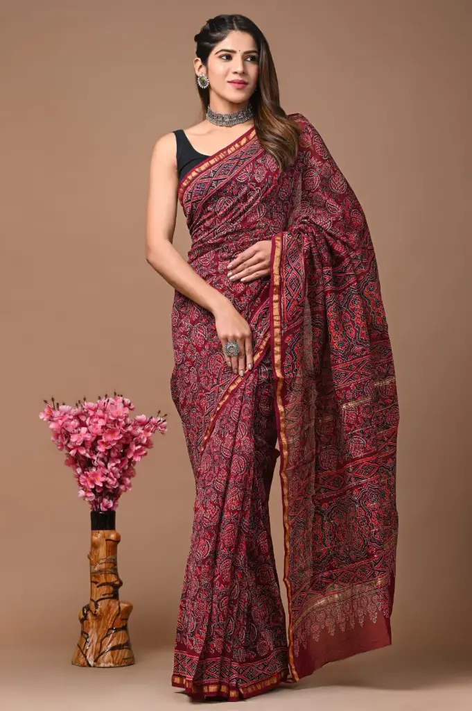 Chanderi Silk Saree – Hand Block Printed with Natural Dyes | Traditional Art Collection