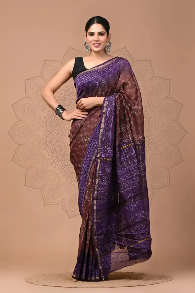 Chanderi Silk Saree – Hand Block Printed with Natural Dyes | Traditional Art Collection
