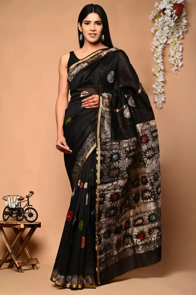 Chanderi Silk Saree – Hand Block Printed with Natural Dyes | Traditional Art Collection