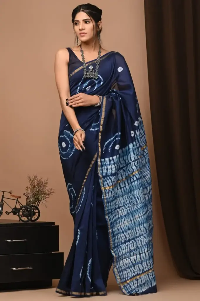 Chanderi Silk Saree – Hand Block Printed with Natural Dyes | Traditional Art Collection