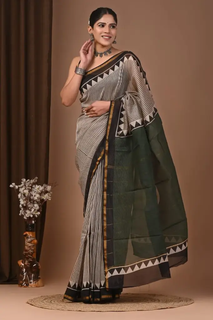 Chanderi Silk Saree – Hand Block Printed with Natural Dyes | Traditional Art Collection