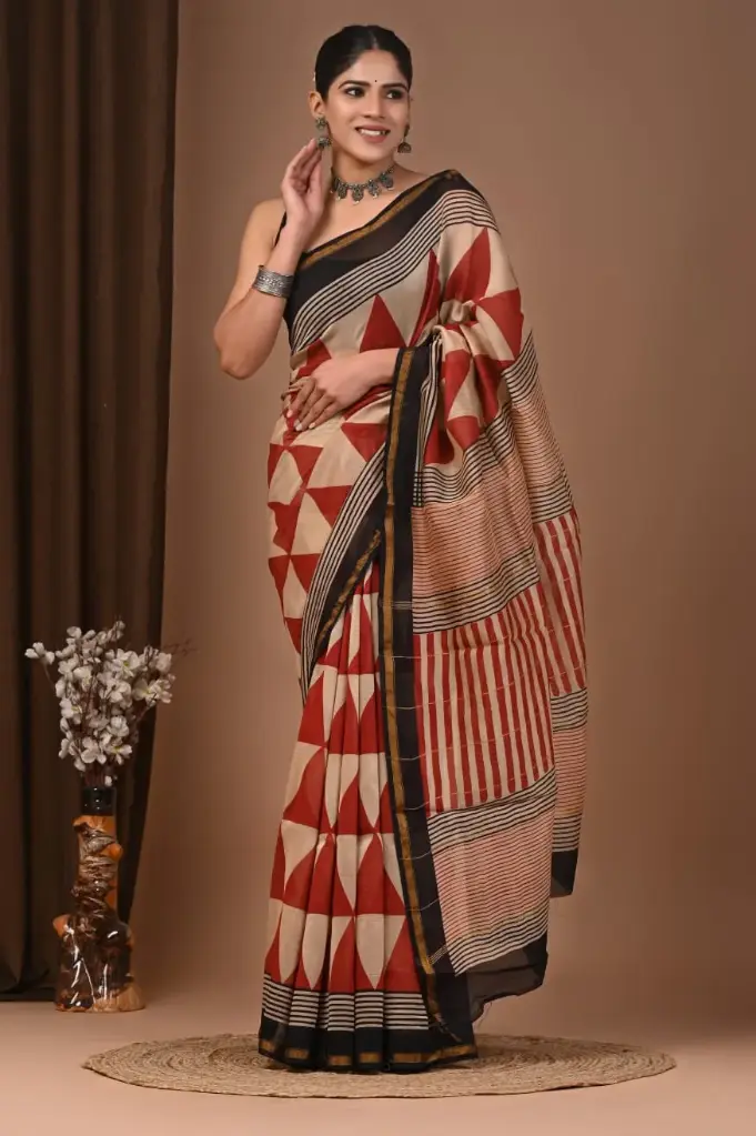 Chanderi Silk Saree – Hand Block Printed with Natural Dyes | Traditional Art Collection