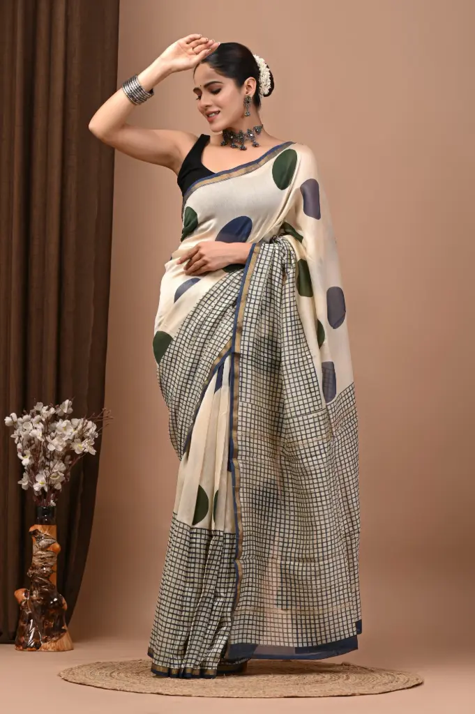 Chanderi Silk Saree – Hand Block Printed with Natural Dyes | Traditional Art Collection