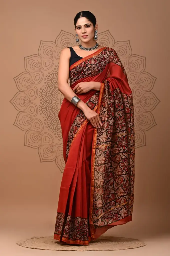 Chanderi Silk Saree – Hand Block Printed with Natural Dyes | Traditional Art Collection
