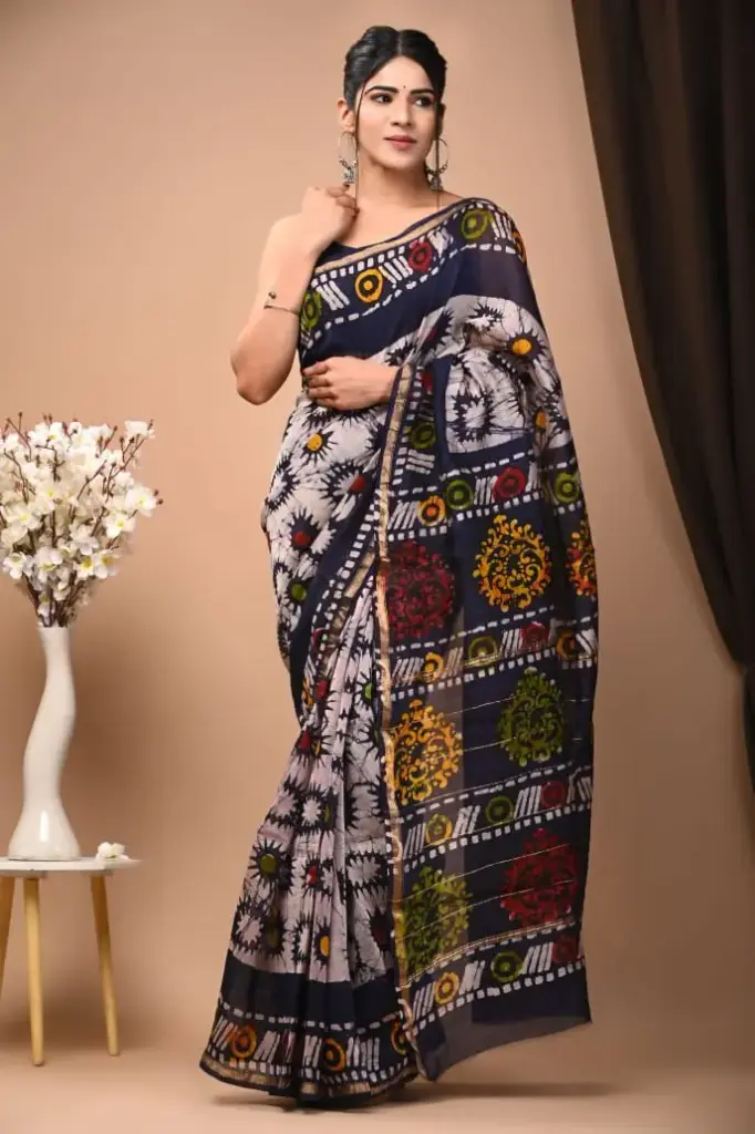 Chanderi Silk Saree – Hand Block Printed with Natural Dyes | Traditional Art Collection