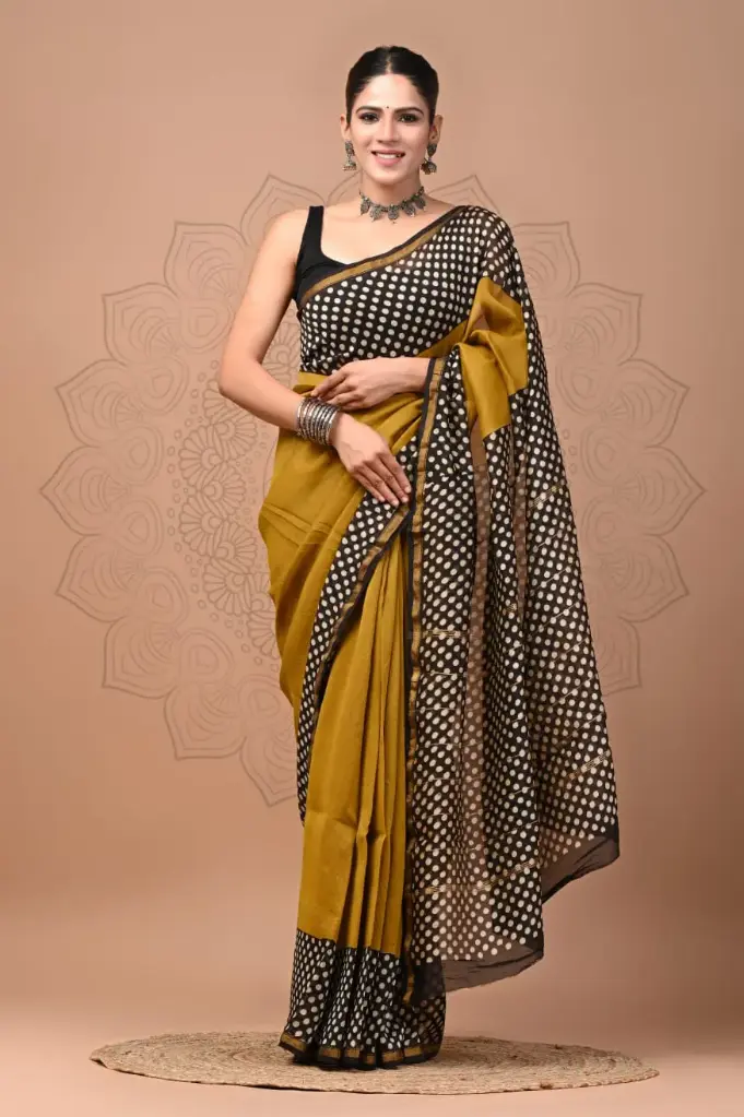 Chanderi Silk Saree – Hand Block Printed with Natural Dyes | Traditional Art Collection