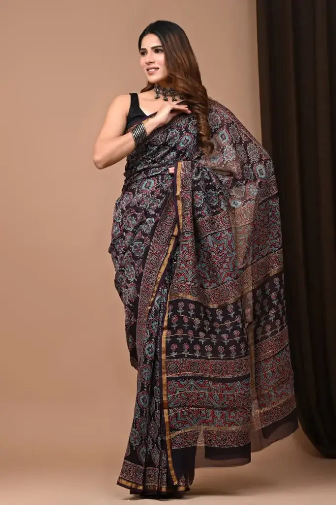 Chanderi Silk Saree – Hand Block Printed with Natural Dyes | Traditional Art Collection