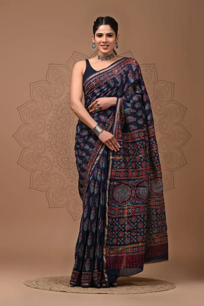 Chanderi Silk Saree – Hand Block Printed with Natural Dyes | Traditional Art Collection