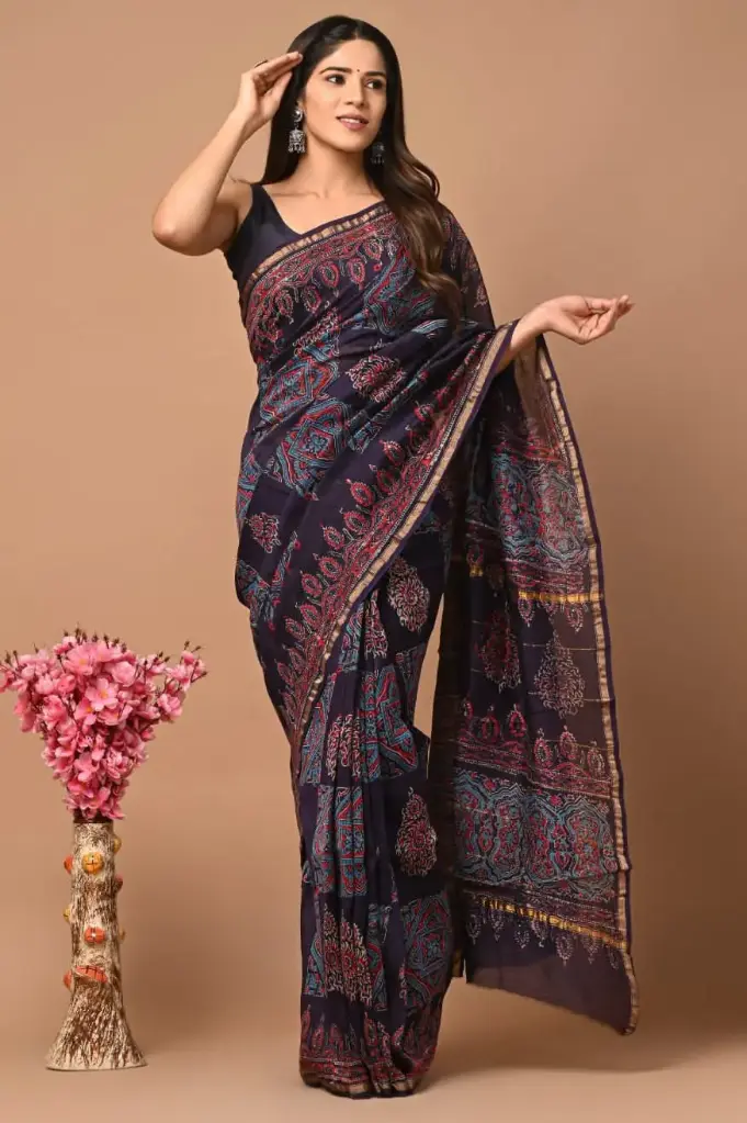 Chanderi Silk Saree – Hand Block Printed with Natural Dyes | Traditional Art Collection