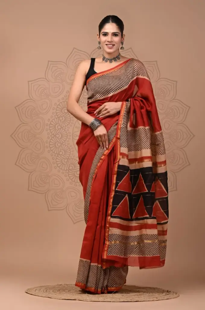 Chanderi Silk Saree – Hand Block Printed with Natural Dyes | Traditional Art Collection