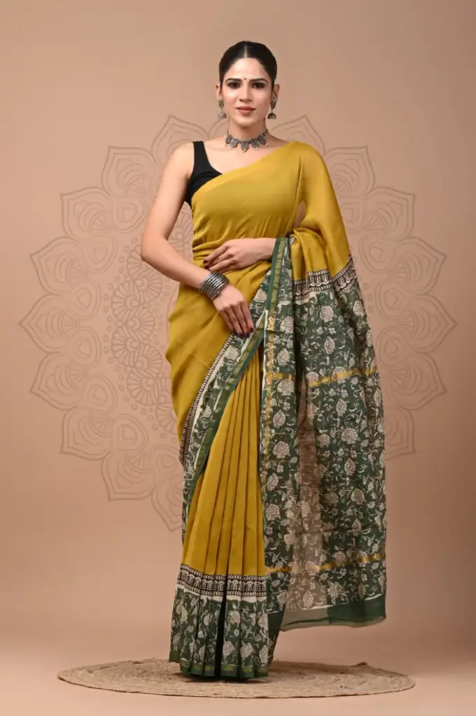 Chanderi Silk Saree – Hand Block Printed with Natural Dyes | Traditional Art Collection