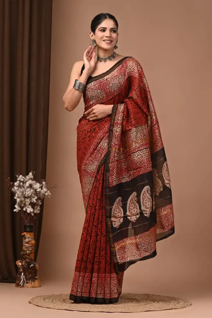 Chanderi Silk Saree – Hand Block Printed with Natural Dyes | Traditional Art Collection