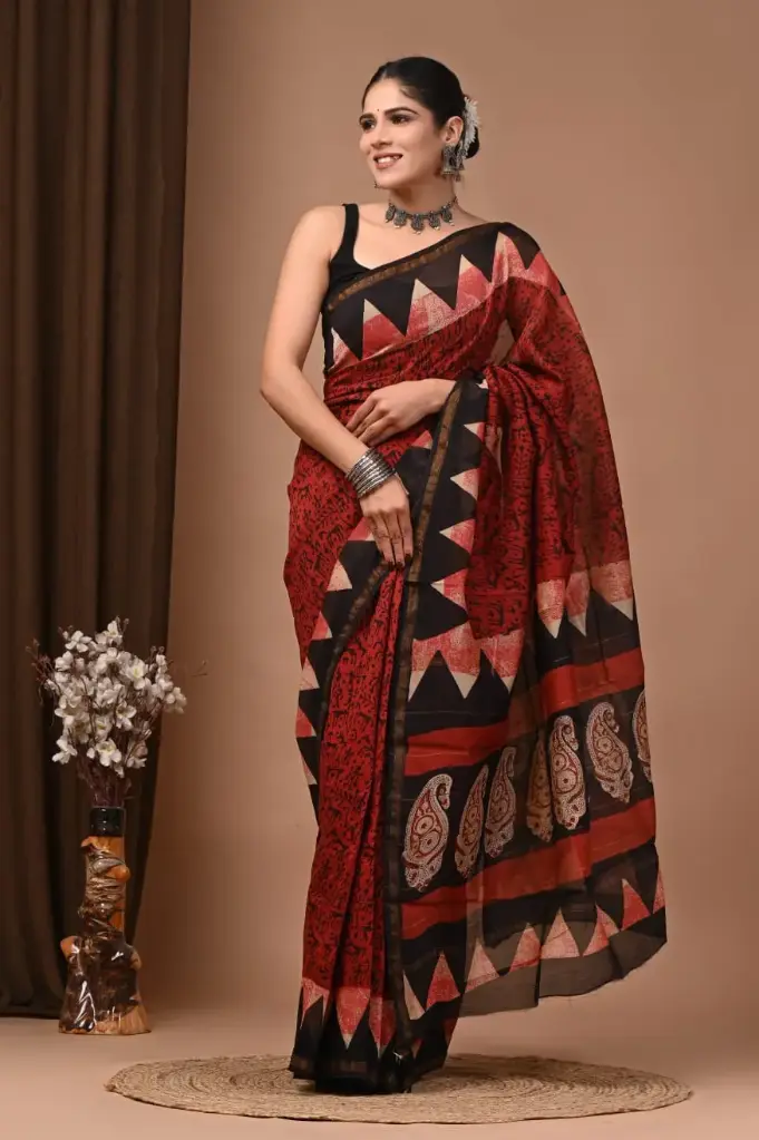 Chanderi Silk Saree – Hand Block Printed with Natural Dyes | Traditional Art Collection