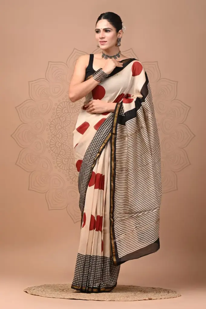 Chanderi Silk Saree – Hand Block Printed with Natural Dyes | Traditional Art Collection