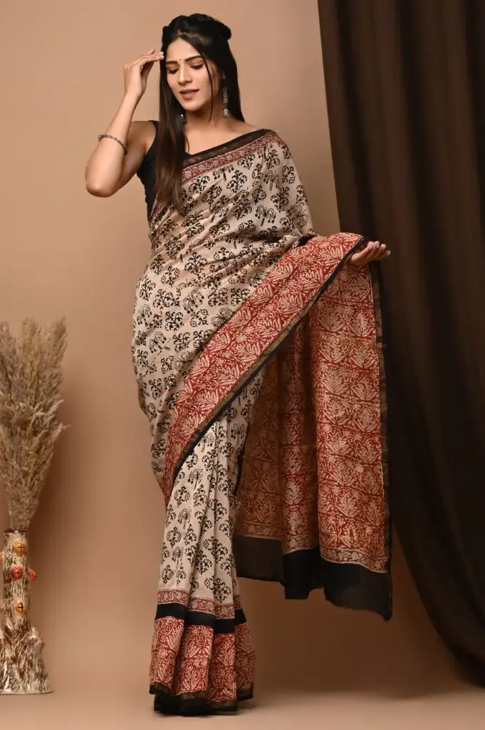Chanderi Silk Saree – Hand Block Printed with Natural Dyes | Traditional Art Collection