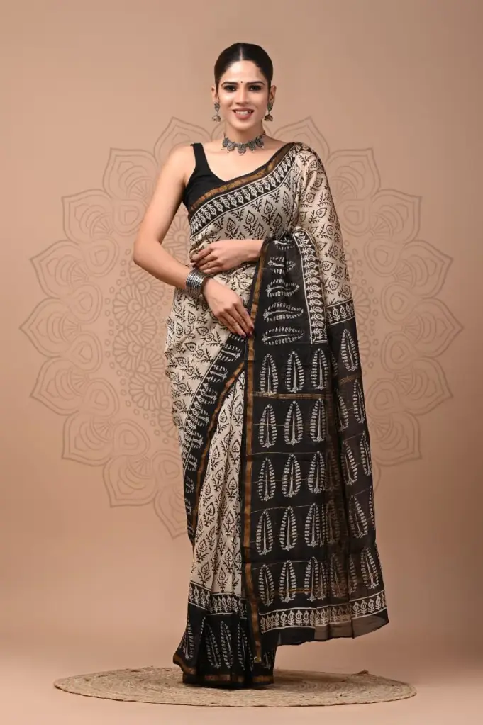 Chanderi Silk Saree – Hand Block Printed with Natural Dyes | Traditional Art Collection