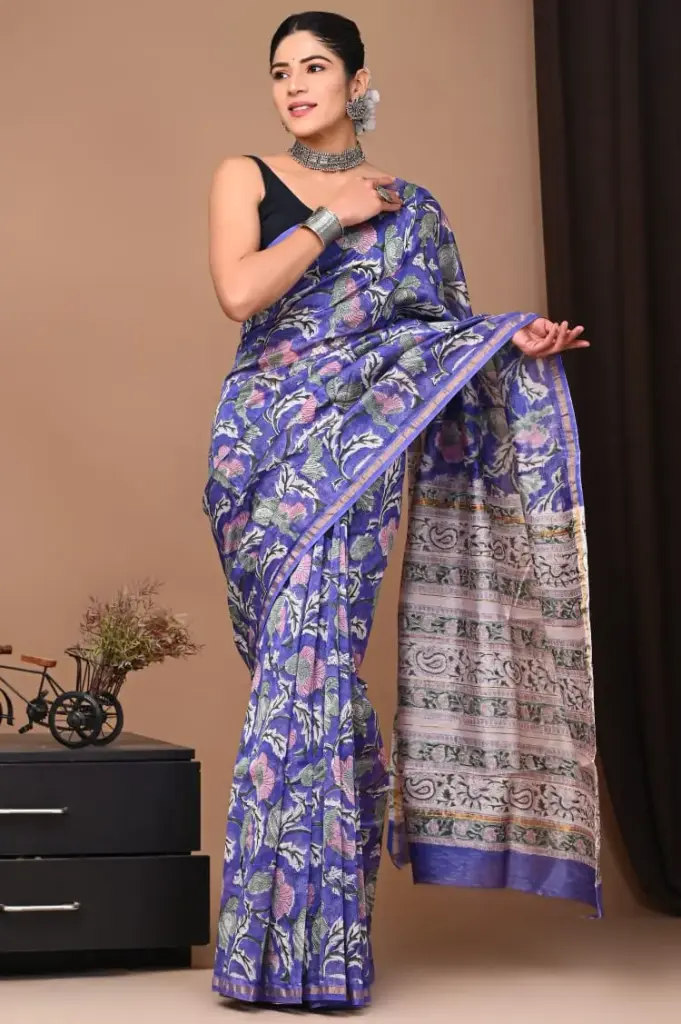 Chanderi Silk Saree – Hand Block Printed with Natural Dyes | Traditional Art Collection