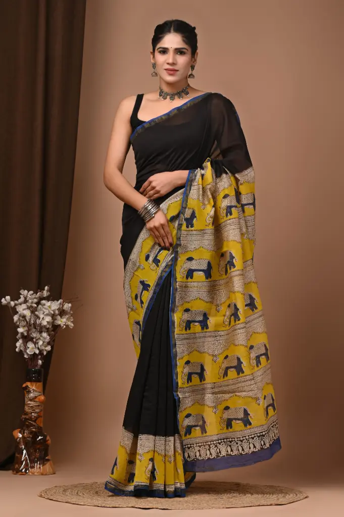 Chanderi Silk Saree – Hand Block Printed with Natural Dyes | Traditional Art Collection