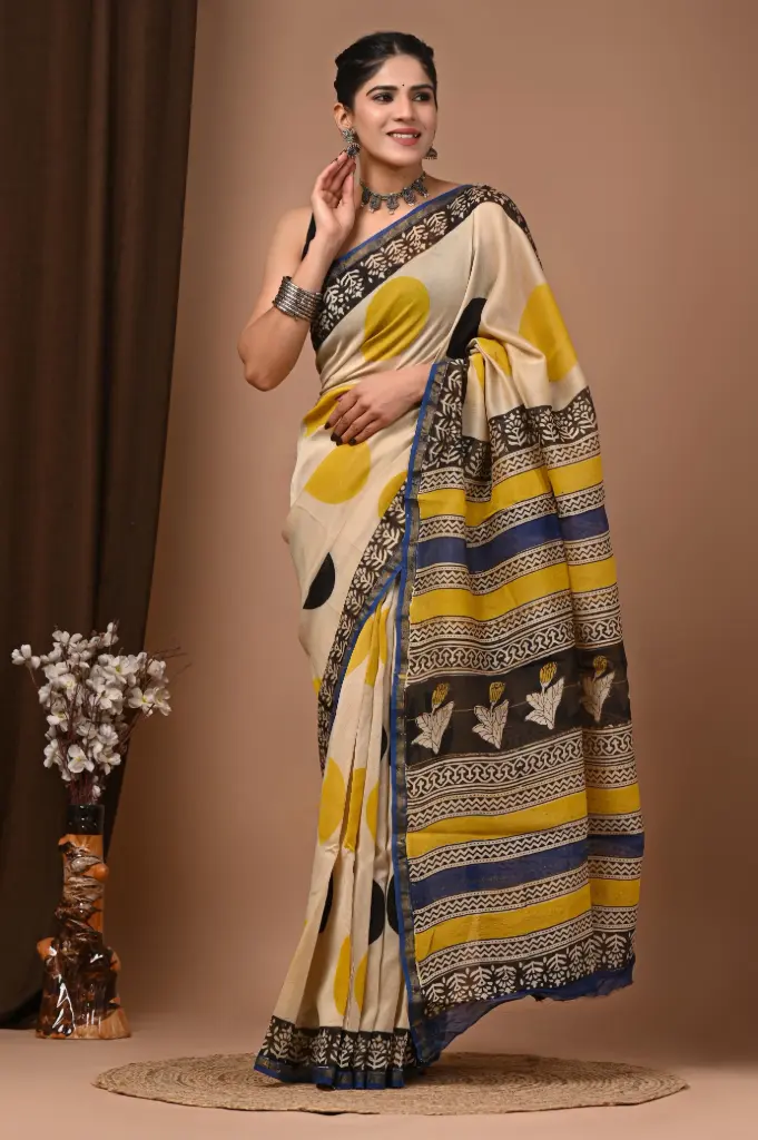 Chanderi Silk Saree – Hand Block Printed with Natural Dyes | Traditional Art Collection