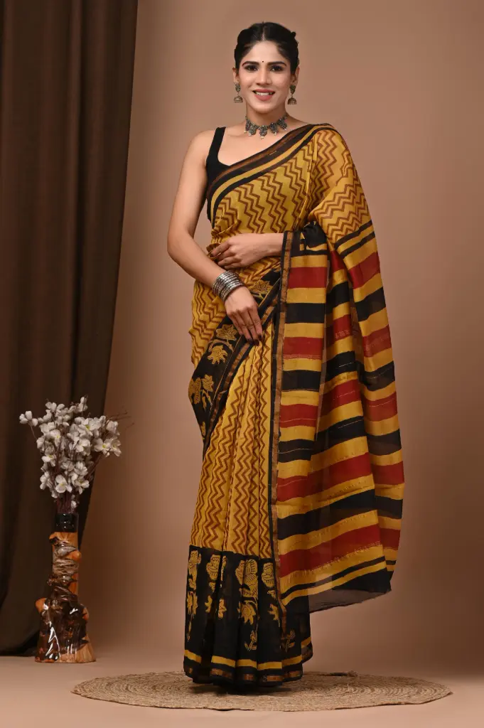 Chanderi Silk Saree – Hand Block Printed with Natural Dyes | Traditional Art Collection