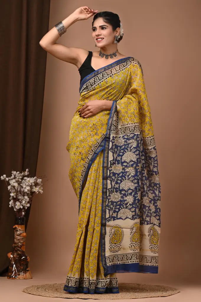 Chanderi Silk Saree – Hand Block Printed with Natural Dyes | Traditional Art Collection