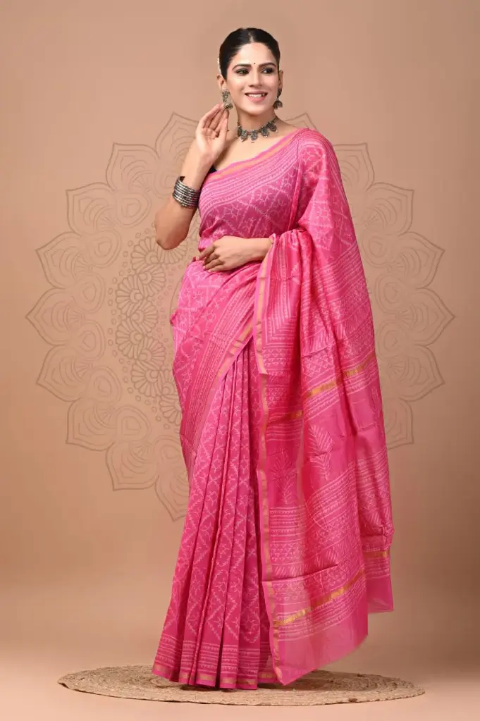Chanderi Silk Saree – Hand Block Printed with Natural Dyes | Traditional Art Collection