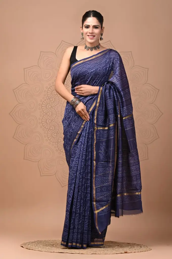 Chanderi Silk Saree – Hand Block Printed with Natural Dyes | Traditional Art Collection