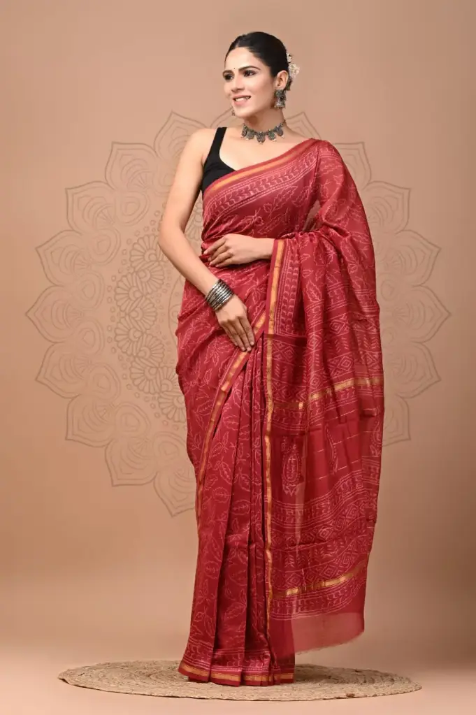 Chanderi Silk Saree – Hand Block Printed with Natural Dyes | Traditional Art Collection
