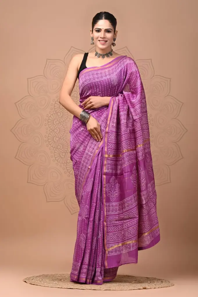 Chanderi Silk Saree – Hand Block Printed with Natural Dyes | Traditional Art Collection