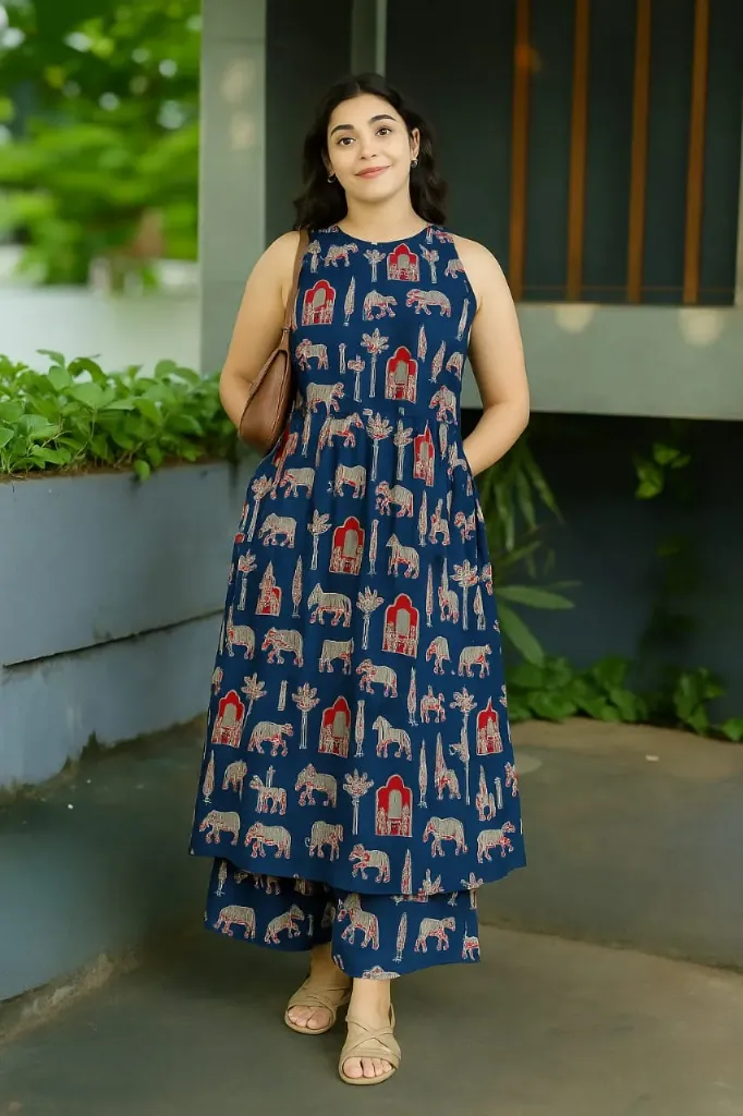 Women Cotton Printed Kurta Palazzo Set