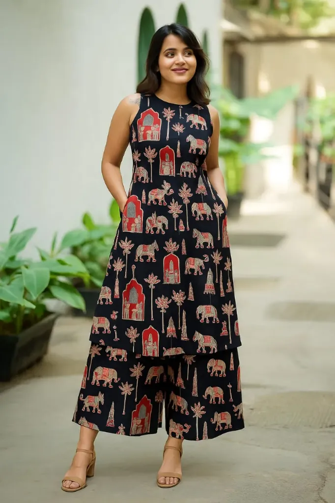 Women Cotton Printed Kurta Palazzo Set