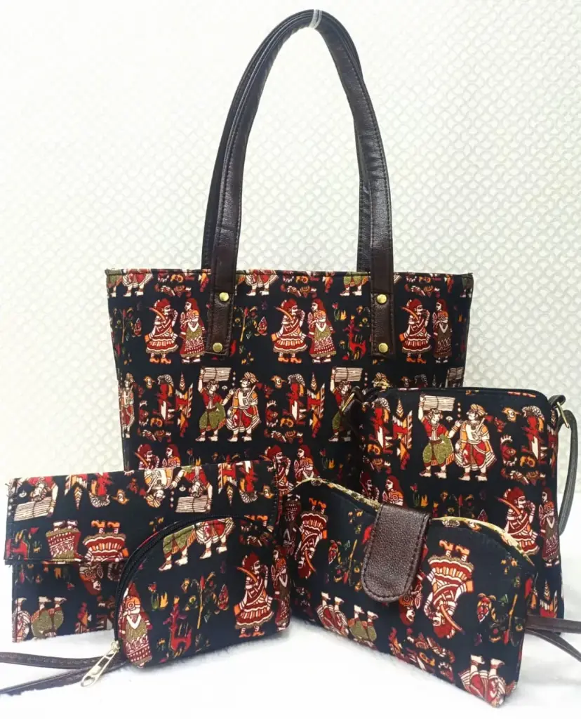 Bagru Printed 5-in-1 Combo Set | Handbag, Sling, Goggle Case, Envelope & Coin Pouch | Leather/Rexine Finish