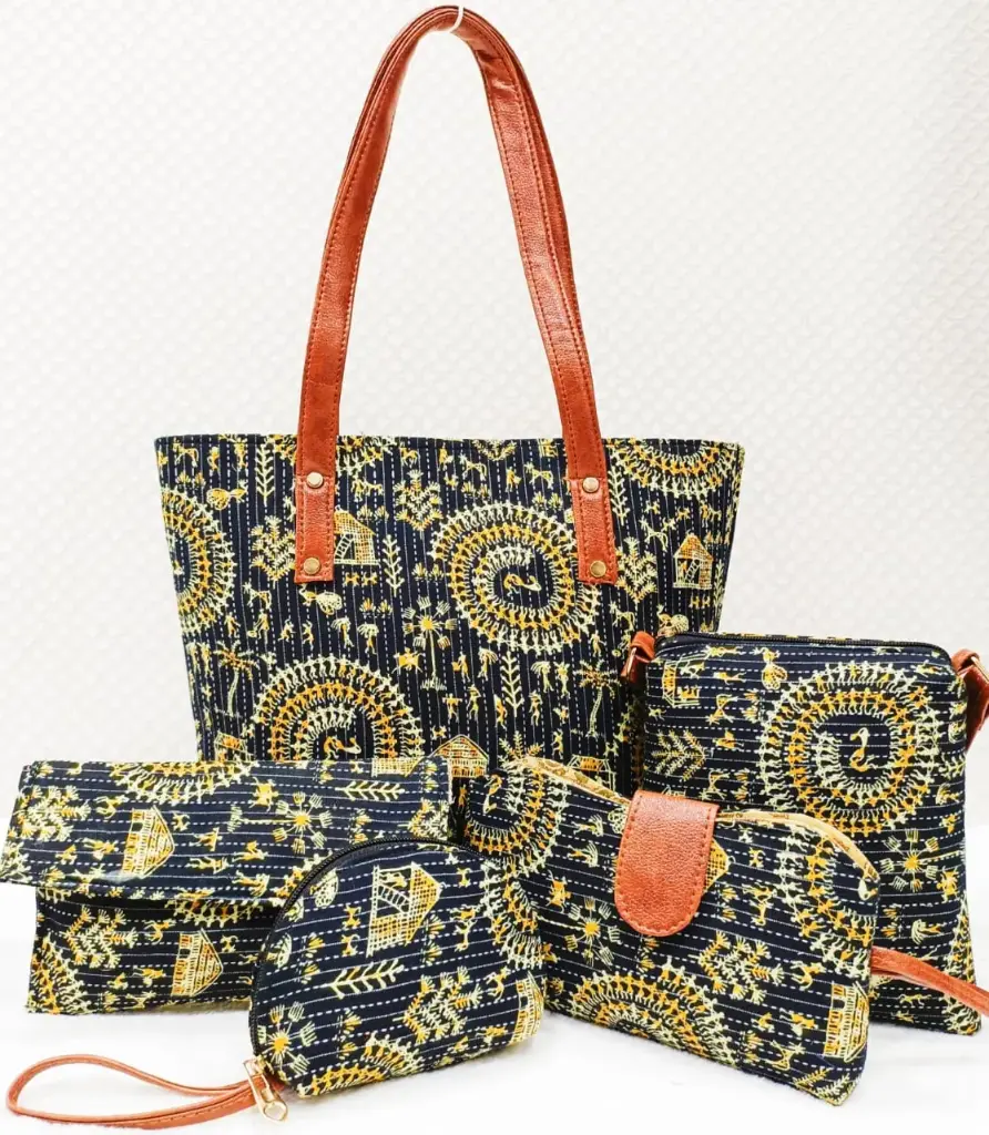 Bagru Printed 5-in-1 Combo Set | Handbag, Sling, Goggle Case, Envelope & Coin Pouch | Leather/Rexine Finish