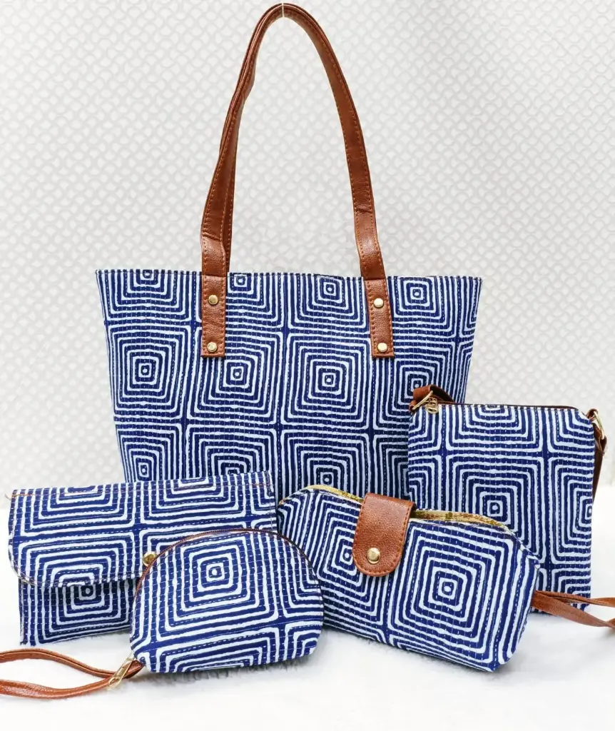 Bagru Printed 5-in-1 Combo Set | Handbag, Sling, Goggle Case, Envelope & Coin Pouch | Leather/Rexine Finish
