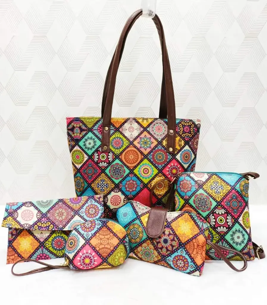 Bagru Printed 5-in-1 Combo Set | Handbag, Sling, Goggle Case, Envelope & Coin Pouch | Leather/Rexine Finish