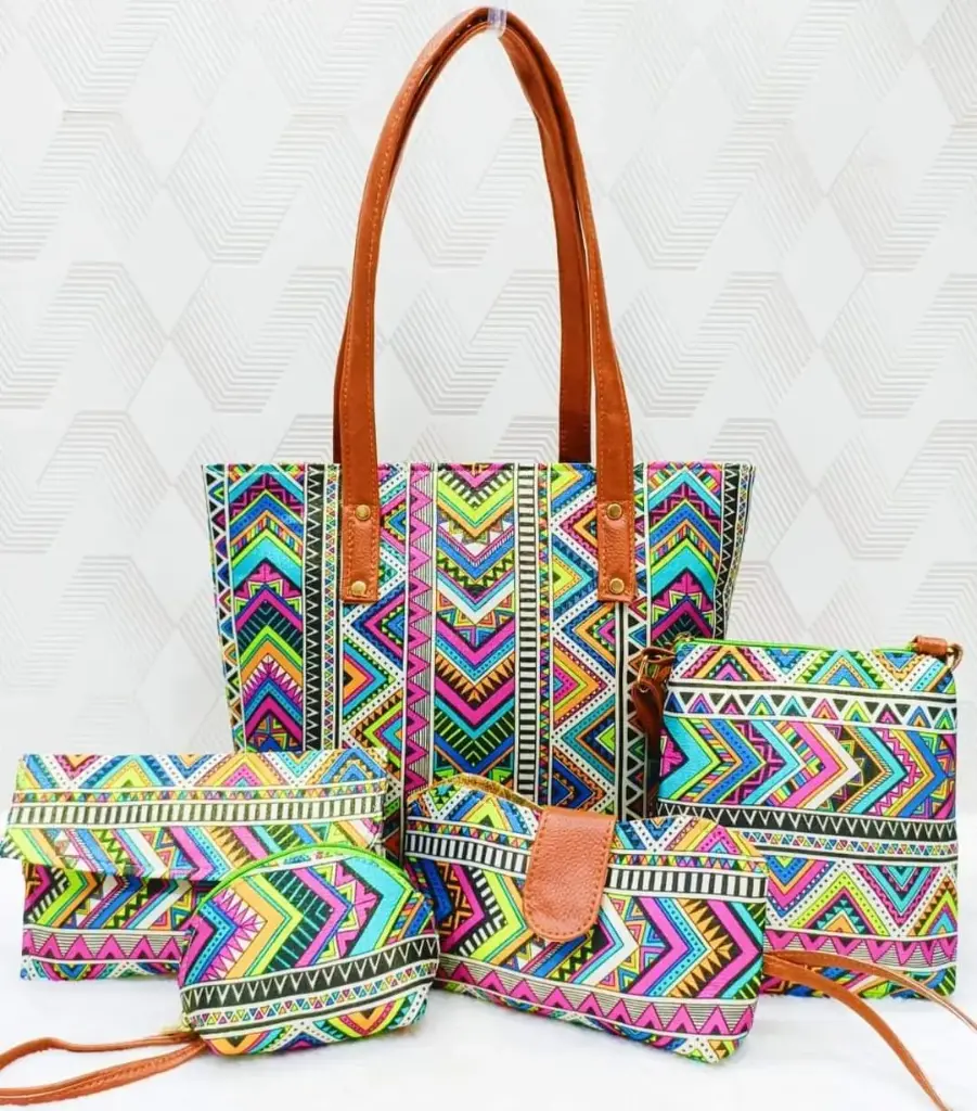 Bagru Printed 5-in-1 Combo Set | Handbag, Sling, Goggle Case, Envelope & Coin Pouch | Leather/Rexine Finish