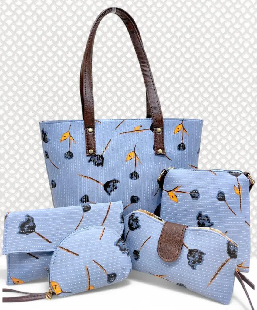 Bagru Printed 5-in-1 Combo Set | Handbag, Sling, Goggle Case, Envelope & Coin Pouch | Leather/Rexine Finish