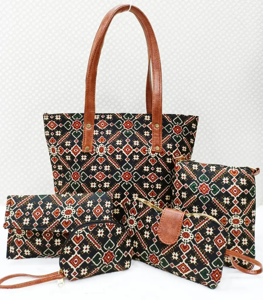 Bagru Printed 5-in-1 Combo Set | Handbag, Sling, Goggle Case, Envelope & Coin Pouch | Leather/Rexine Finish
