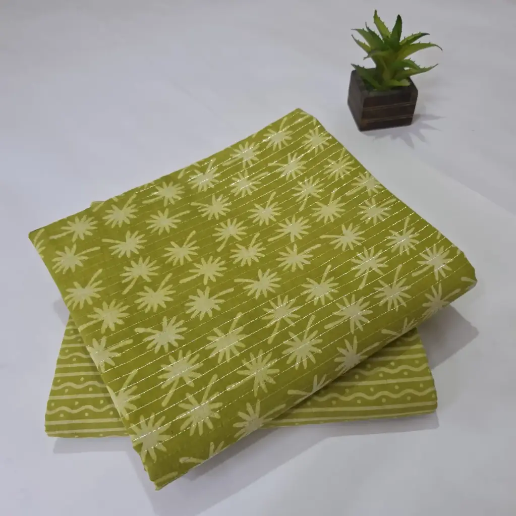 Hand Block Print Cotton Suit Fabric Combo (5m, 2 Pc Set)